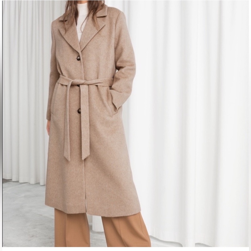 & Other Stories Beige Belted Wool Coat